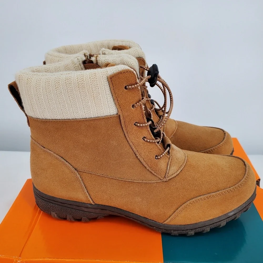 Sporto Boho Brown Suede Ankle Boots Thermolite Winter Shoes Womens 8.5 M Zip New